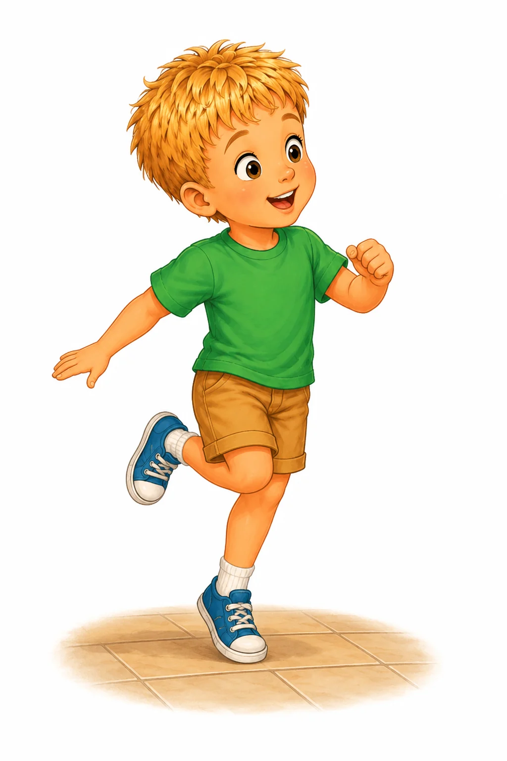 Little Boy hopping on one foot.